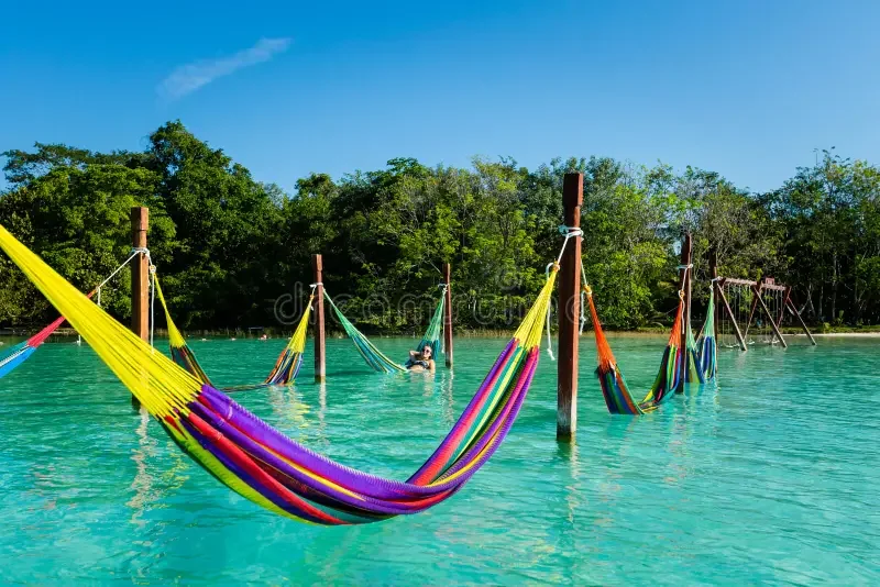 hammocks over the Bacalar lagoon